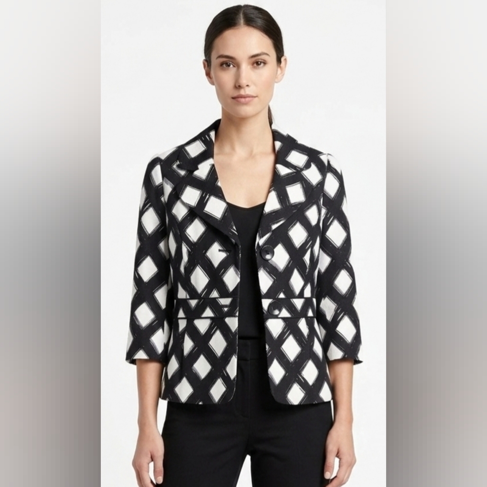 East 5th BLACK & WHITE Brushstroke Diamond 3/4 Blazer